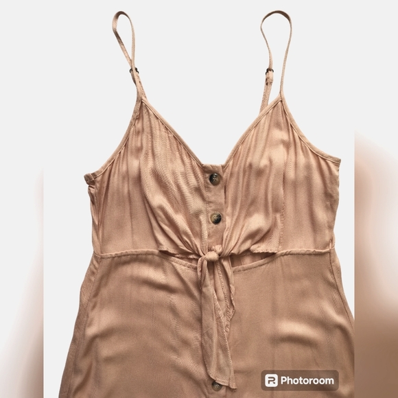 New Mimi Chica tan casual midi dress tie front button down size M - Picture 3 of 13